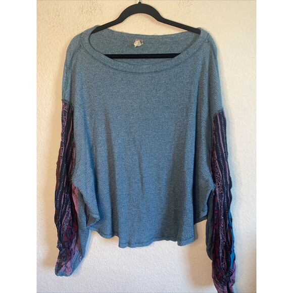 We The Free Sweater Boho thermal Paisley patchwork Drop Shoulder M hippie - Picture 1 of 10